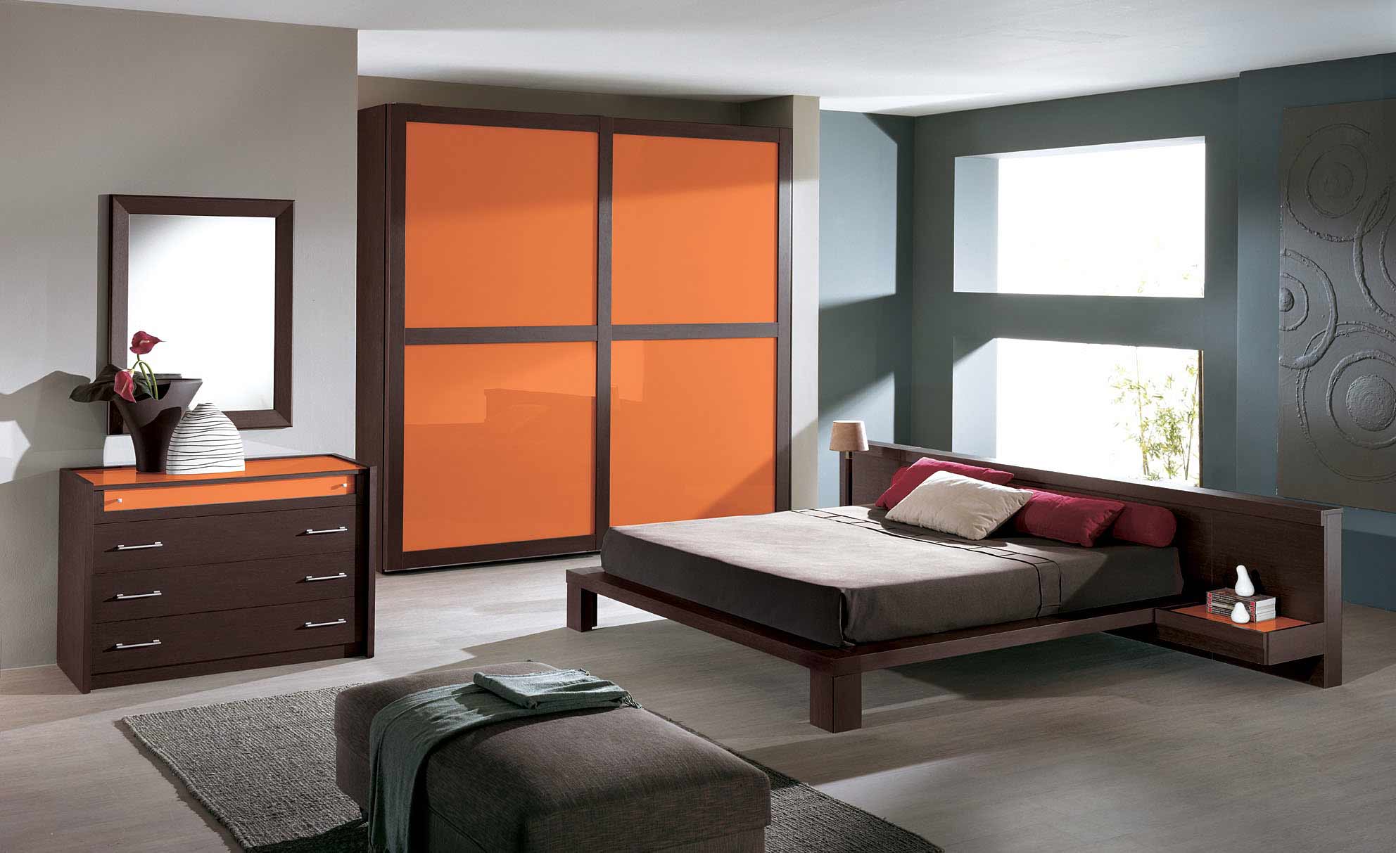 amazing-gray-and-orange-bedroom-design-wardrobe
